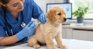 At what age should puppies get their first vaccination?