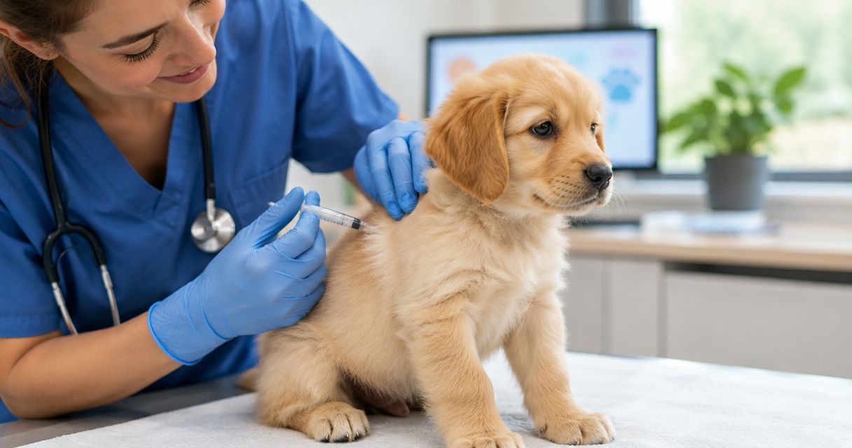 At what age should puppies get their first vaccination?